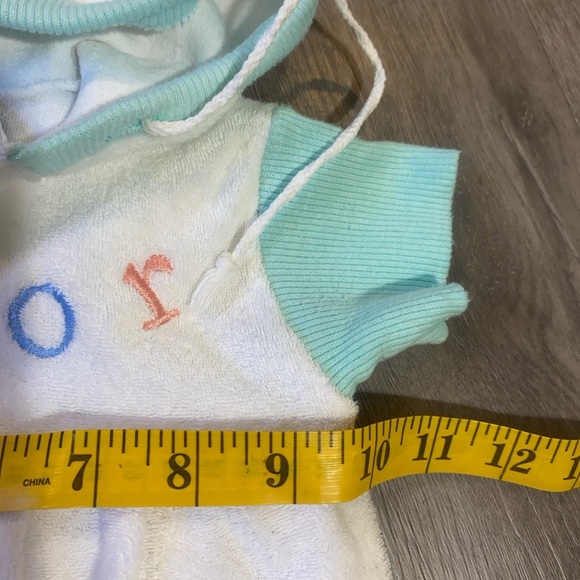 Collectible Vintage Baby Dior Hooded Terry Cloth Romper White Aqua Trim USA made - Picture 7 of 8